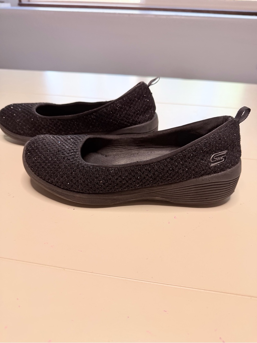 Skechers Black Sparkle Knit Slip-On Wedge Flats!